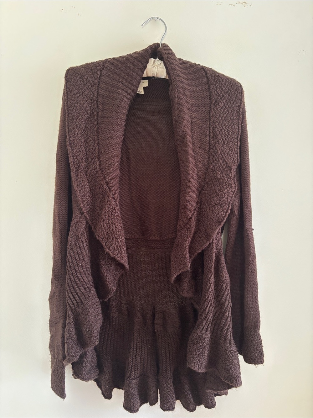 Women's Chocolate Brown Ruffle Open-Front Cardigan Sweater